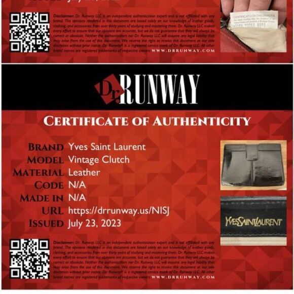 Yves Saint Laurant (YSL) Black Leather Clutch w/COA. EUC! - Picture 16 of 16